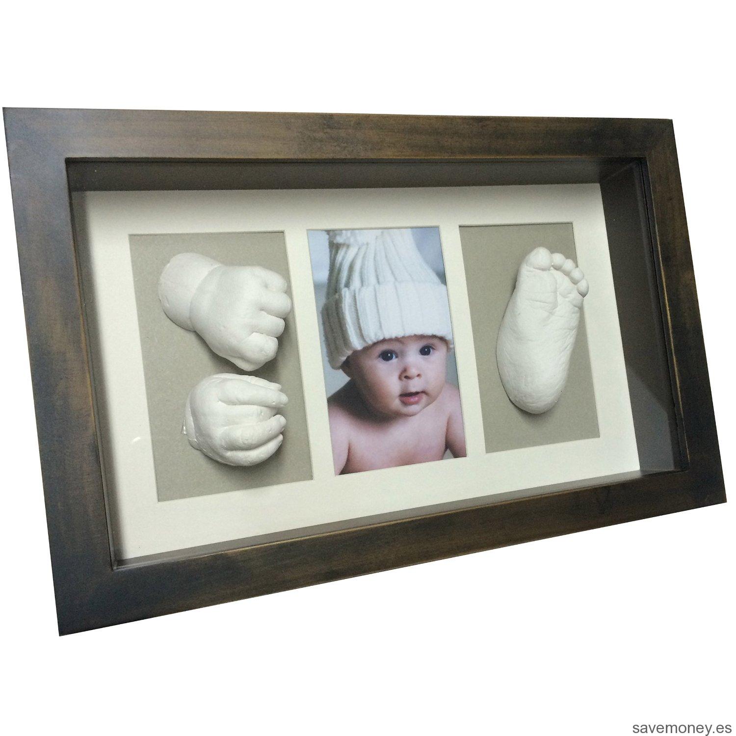 Marco huellas de bebé en 3D wengue y gris de Moldeartebaby